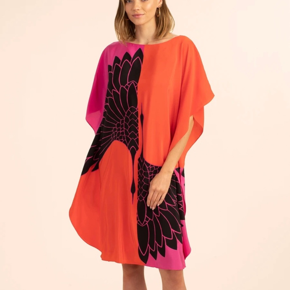 Global Boat Neck Printed Silk Caftan Dress